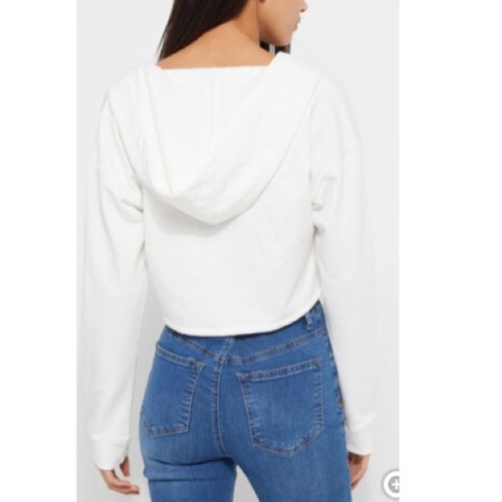 Ivory Lace Up Cropped Hoodie - Picture 2 of 2